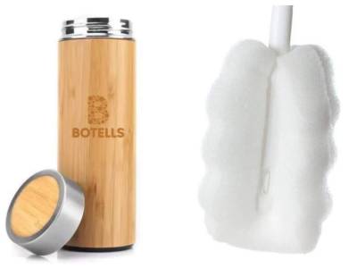 Botells Thermoflasche Isolierflasche Bambus & Edelstahl, Teebereiter m. Sieb, 500 ml, lebensmittelechter Edelstahl, nachhaltig Ressourcen sparend, 0,5l von Botells