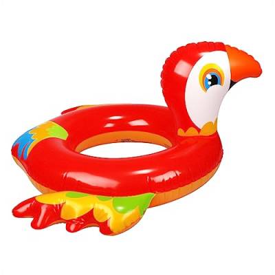 com-four® Schwimmreifen aufblasbar für Kinder bis 6 Jahre - Schwimmring im Papagei-Design - Schwimmhilfe ideal für Strand und Pool (rot - Papagei) von com-four