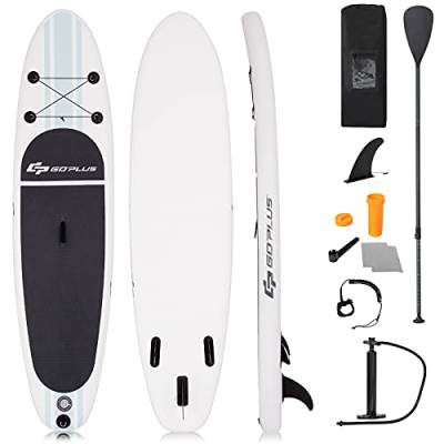 COSTWAY Stand Up Paddling Board, SUP Board aufblasbar, Paddelboard mit Sicherheitsleine, Paddel, Pumpe, Center Finne, Rucksack und Reparaturset (Weiß+ Schwarz, 305 x 76 x 15cm) von COSTWAY