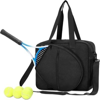 Tennis-Schläger Tragetasche, wasserdichte Tennis-Taschen für Frauen mit abnehmbaren Schulterriemen, großer Stauraum für Sport-Badminton-/Tennis-Schläger-Handtasche (Schwarz) von CYUREAY