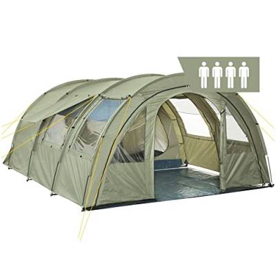 CampFeuer Zelt Multi für 4 Personen | Olivgrün | Tunnelzelt mit riesigem Vorraum, 5000 mm Wassersäule | Campingzelt mit Bodenplane und versetzbarer Vorderwand | Gruppenzelt, Familienzelt von CampFeuer
