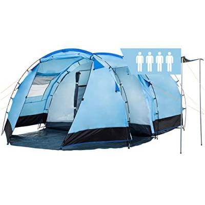 CampFeuer Zelt Super+ für 4 Personen | Blau/Schwarz | Großes Tunnelzelt mit 2 Eingängen und Vordach, 3000 mm Wassersäule | Gruppenzelt, Campingzelt, Familienzelt von CampFeuer