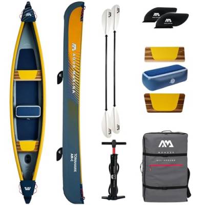 Campsup Aqua Marina kajak aufblasbar | Inflatable 3 Personen Kayak Tomahawk AIR-C 2024 + 2 x KP-1 | 478x88 cm | Technologie: Drop Stitch von CampSup
