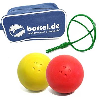 Carls Boßelkugel Set mit 2 Boßelkugeln, Gardena-Kraber und Tasche Bosseln Bosselkugeln (rot/gelb), 10,5cm von Carls