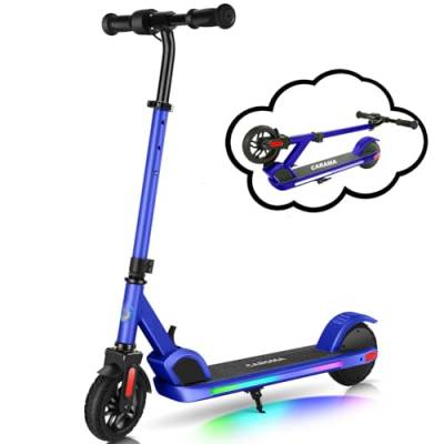Caroma E35 Elektroroller für Kinder von 6-12 Jahren, Faltbarer E Roller Scooter mit Bunte Leuchten & LED-Anzeige, Einstellbare Geschwindigkeit und Höhe, Maximale 16km & 16km/h Brillantblau von Caroma
