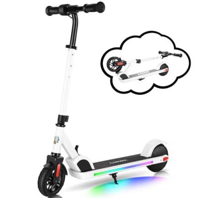 Caroma E35 Elektroroller für Kinder von 6-12 Jahren, Faltbarer E Roller Scooter mit Bunte Leuchten & LED-Anzeige, Einstellbare Geschwindigkeit und Höhe, Maximale 16km & 16km/h Weiß von Caroma
