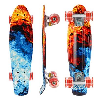 Caroma Skateboard Anfänger Jugendliche Erwachsene,56cm Mini Cruiser Skateboard mit 60 Millimeter PU-Rädern,Komplette Skateboard mit ABEC-7 Kugellagern,Retro-Stil, Rot&Blau, 56 x 14.5 x 12.5 cm von Caroma