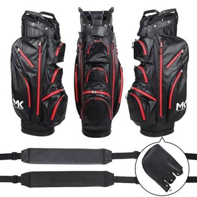 MK GolfBag Tour Pro Trolleybag 14 Fächer Getränkekühlfach Golftasche Rot wasserdicht Bag Golf und 12 Golfbälle gratis Paket (Blau) von CarpMadness