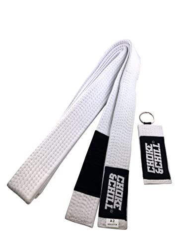 Choke&Chill BJJ Brazilian Jiu-Jitsu Belt Gürtel mit Schlüsselanhänger (Weiß, A3 (300cm)) von Choke&Chill