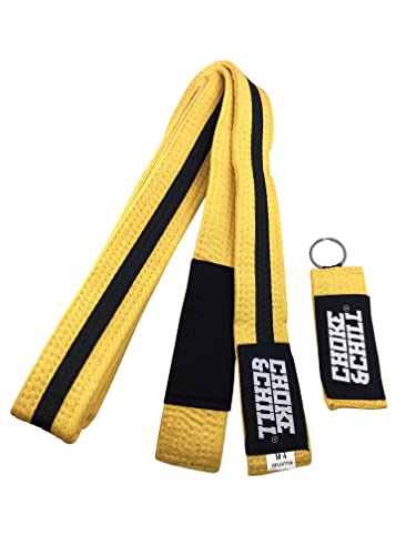 Choke&Chill BJJ Brazilian Jiu-Jitsu Belt Gürtel mit Schlüsselanhänger (Gelb-Schwarz, M2 (220cm)) von Choke&Chill