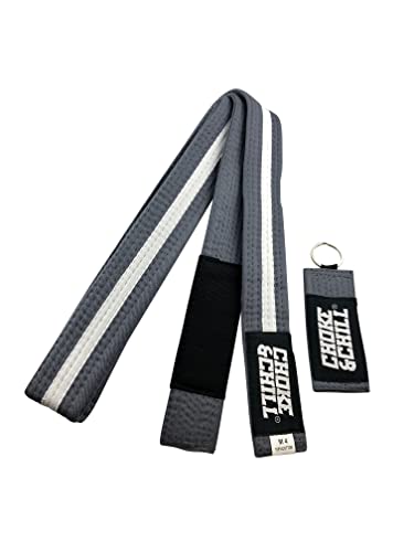 Choke&Chill BJJ Brazilian Jiu-Jitsu Belt Gürtel mit Schlüsselanhänger (Grau-Weiß, M4 (260cm)) von Choke&Chill