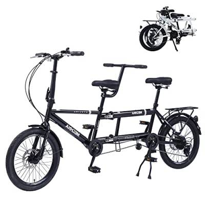 Tandemfahrrad - City Tandem Faltrad, Faltbares Tandem Adult Beach Cruiser Fahrrad Einstellbar 7 Geschwindigkeiten, CE FCC CCC Weiß von Coslike