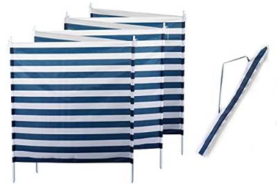 ELLUG Windschutz Sichtschutz Sonnenschutz blau weiß gestreift 6m*1,2m, 7 Stahlstangen für Strand Camping Garten Balkon von ELLUG