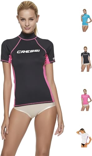 Cressi Damen Rash Guard Kurzarm, UV-Schutz UPF 50+, Schwarz/Rosa, M/3 (40) von Cressi