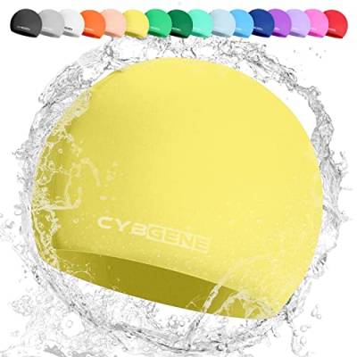 CybGene Silikon Badekappe für Kinder, Schwimmkappe Bademütze für Damen und Herren Unisex, Große, Gelb von CybGene