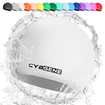CybGene Silikon Badekappe für Kinder, Schwimmkappe Bademütze für Damen und Herren Unisex, Große, Weiß von CybGene