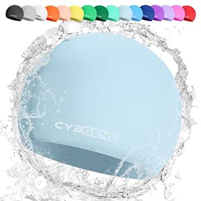 CybGene Silikon Badekappe für Kinder, Schwimmkappe Bademütze für Damen und Herren Unisex, Große, Baby blau von CybGene