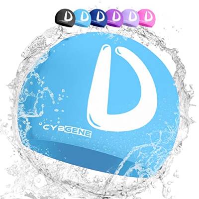CybGene Silikon Initiale Namen Badekappe für Kinder, Kind Buchstabe Schwimmkappe Bademütze für Kinder Schwimmunterricht-Großer Kopfumfang-Blau-D von CybGene