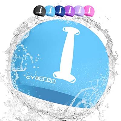 CybGene Silikon Initiale Namen Badekappe für Kinder, Kind Buchstabe Schwimmkappe Bademütze für Kinder Schwimmunterricht-Kleiner Kopfumfang-Blau-I von CybGene