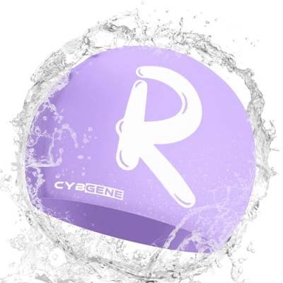 CybGene Silikon Initiale Namen Badekappe für Kinder, Kind Buchstabe Schwimmkappe Bademütze für Kinder Schwimmunterricht-Kleiner Kopfumfang-Hellviolett-R von CybGene