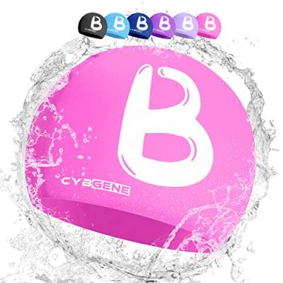 CybGene Silikon Initiale Namen Badekappe für Kinder, Kind Buchstabe Schwimmkappe Bademütze für Kinder Schwimmunterricht-Kleiner Kopfumfang-Rosa-B von CybGene