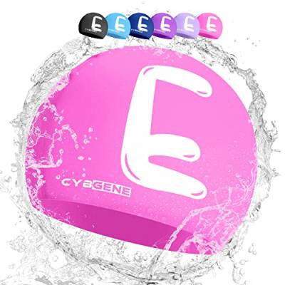 CybGene Silikon Initiale Namen Badekappe für Kinder, Kind Buchstabe Schwimmkappe Bademütze für Kinder Schwimmunterricht-Großer Kopfumfang-Rosa-E von CybGene