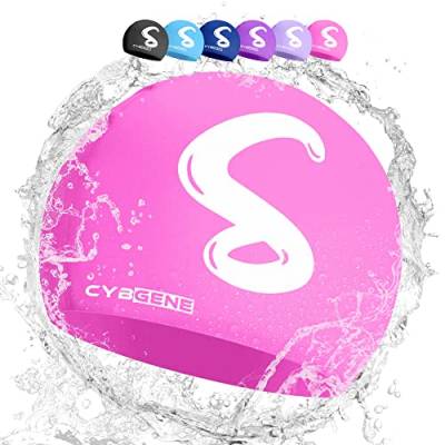 CybGene Silikon Initiale Namen Badekappe für Kinder, Kind Buchstabe Schwimmkappe Bademütze für Kinder Schwimmunterricht-Großer Kopfumfang-Rosa-S von CybGene