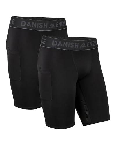 DANISH ENDURANCE Herren-Kompressionshose, Trainingshose, Tights mit Tasche, 2er Pack (Schwarz, XL) von DANISH ENDURANCE
