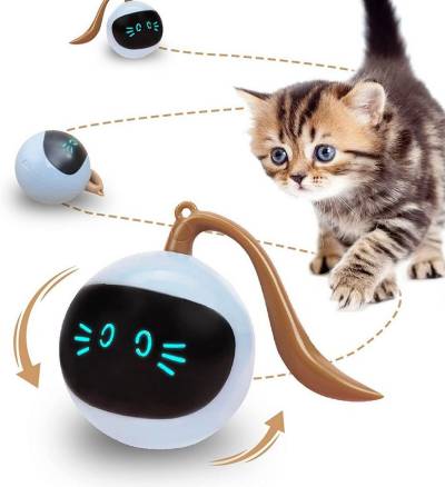 DOPWii Tierball Interaktives Katzenspielzeug Ball,Automatisch Rollender Ball mit LED von DOPWii