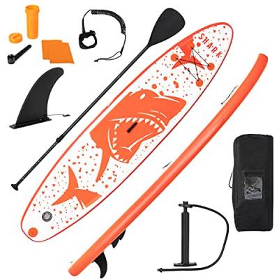 DREAMADE Stand Up Paddle Board, SUP Board mit Teleskop-Paddel, aufblasbar, Paddling Board mit komplettem Zubehör, bis zu 120 kg belastbar, Surfboard (320x76x15 cm, Muster 1) von DREAMADE