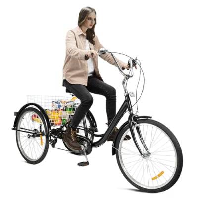 Dekltus 24" 8-Gang Dreirad 3 Räder Erwachsene Fahrrad Erwachsenendreirad Tricycle Bike mit Korb von Dekltus