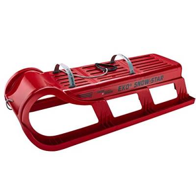 EKO Snowstar 100 2er Familienschlitten 2-Sitzer - davoser Stil Kunststoff-Schlitten mit Metallkufen (rot) von EKO