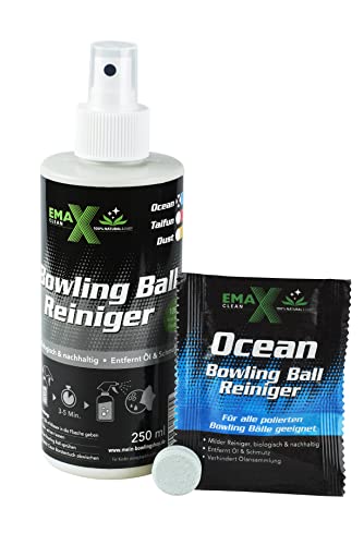 EMAX CLEAN Ocean | Bowling-Ball-Reiniger für polierte Bälle | Effektive Reinigung von Bowling-Kugeln | Ball-Cleaner in Tab-Form | Made in Germany | Tab & Flasche von EMAX CLEAN