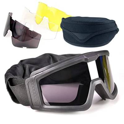 EMSECKO Airsoft Brille, Paintball-Schutzbrillen, Anti Schock Motorradbrillen Skibrille mit 3 austauschbaren Gläsern, Schutzbrille für Männer und Frauen beim Laufen, Radfahren, Skifahren (Schwarz) von EMSECKO