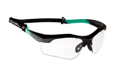 EXEL Floorball/Unihockey Schutzbrille Intense Eyeguard, für Jugend und Erwachsene, IFF geprüft, mit Nackenband und Brillenputztuch (Black/Mint) von EXEL