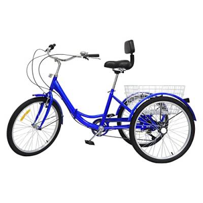 EurHomePlus 24 Zoll 7-Gang Faltbar Dreirad Erwachsene 3-Rad Fahrrad Klappbar mit Korb Blau für Erwachsene, Senioren usw von EurHomePlus