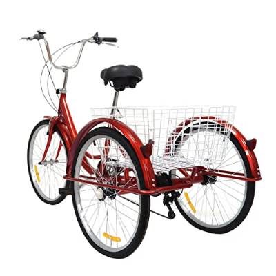 EurHomePlus 24" rot 6-Gang Dreirad Für Erwachsene Seniorenrad 3-Räder-Fahrrad Trike Mit Einkaufskorb für die Aufbewahrung von Artikeln beim Einkaufen und Sport von EurHomePlus