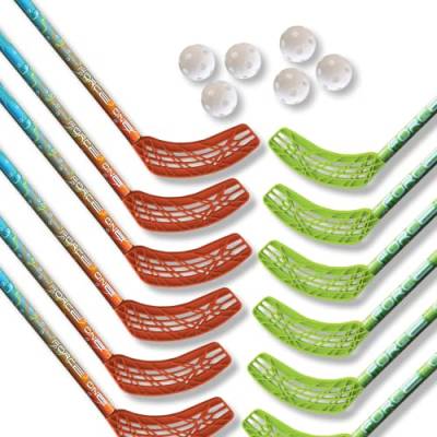 Eurostick Force One | Premium Unihockey Floorball Set für Schulsport und Verein mit 12 Schlägern und 6 Bällen (Kids 80/91) von Eurostick