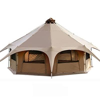 Wasserdichtes Baumwoll-Canvas-Zelt für den Außenbereich, 4-Jahreszeiten-Familien-Camping-Glockenzelt für 8–10 Personen mit Herdanschlüssen für Glamping und Festivals und menschlicher Schutz zum Wohn von FAXIOAWA
