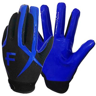 FINGER TEN American Football Receiver Handschuhe für Youth Jungen Mädchen, Torwarthandschuhe Impact Palm Protection, Wasserdicht Gloves Fit Kinder Alter 5-14 (Blau, XL) von FINGER TEN