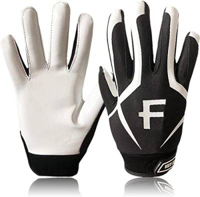 FINGER TEN American Football Receiver Handschuhe für Youth Jungen Mädchen, Torwarthandschuhe rutschfest Impact Palm Protection Outdoor Sport, Wasserdicht Gloves Fit Kinder Alter 5-14 (Weiß, L) von FINGER TEN