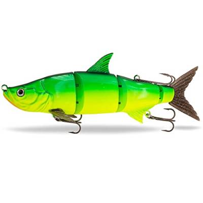 FISHN® TRAWL27 - XL Swimbait, Magnetic-Top-Hook System, Tauchtiefe: 2-5 Meter, 27cm, 218gr, Slow-Sinking, 3 Anbisstellen, großer Schleppköder zum Hecht Angeln (TRAWL27 Lemon Star) von FISHN