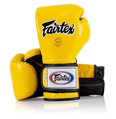Fairtex BGV9 Muay Thai für Profiboxer & Trainer | Mexikanischer Stil für Schlagkräftige | MMA Handschuhe für Kampfsport | Leichte & stoßdämpfende Boxhandschuhe(16oz-Gelb/Schwarz/Schwarz) von Fairtex
