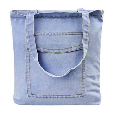 Damen Jeans Canvas Leinwand Umhängetasche Messenger Bag Handtasche Schultertasche Tasche Löcher Muster Hellblau & Dunkelblau von FakeFace