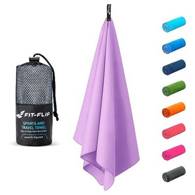 Fit-Flip Microfaser Handtücher - kompakt und leicht - Mikrofaser Handtuch schnelltrocknend - als Reisehandtuch, Sporthandtuch, Strandtuch - Badetuch groß (1x 160x80cm, Lila) von Fit-Flip