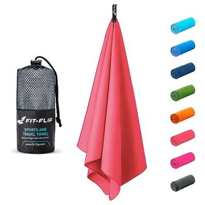 Fit-Flip Microfaser Handtücher - kompakt und leicht - Mikrofaser Handtuch schnelltrocknend - als Reisehandtuch, Sporthandtuch, Strandtuch - Badetuch groß (1x 160x80cm, Koralle) von Fit-Flip