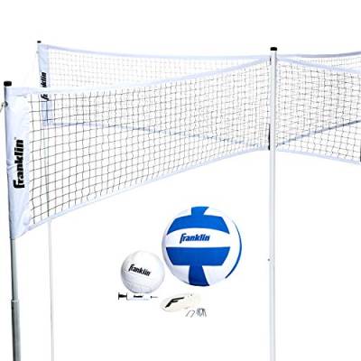 Franklin Sports Quad-Volleyball – Volleyball trifft 4 Quadrate – komplettes Netzsystem, Jumbo- und traditionelle Volleybälle im Lieferumfang enthalten, Begrenzungsset/Linienmarkierer von Franklin Sports