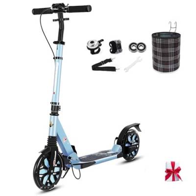 Big Wheel Scooter mit Ständer- Aluminium-Roller mit LED aufleuchten Räder & Tragegurt- Höhenverstellbarer & Klappbarer Cityroller-bis zu 150kg- Tretroller für Kinder ab 8 Jahre & Erwachsene,Blau von GHBXJX