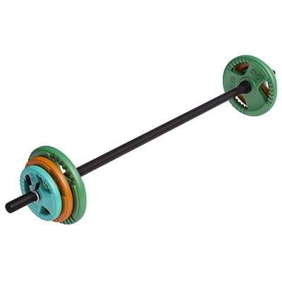 GORILLA SPORTS® Langhantel Set - 19,3 kg / 20 kg, Aerobic, 130 cm, 6 Hantelscheiben, 2x1,25kg, 2x2,5kg, 2x5kg Gewichte, 30mm, Gusseisen, Federverschlüsse - Hantelset, Pump Set, Langhantelset (20 kg) von GORILLA SPORTS