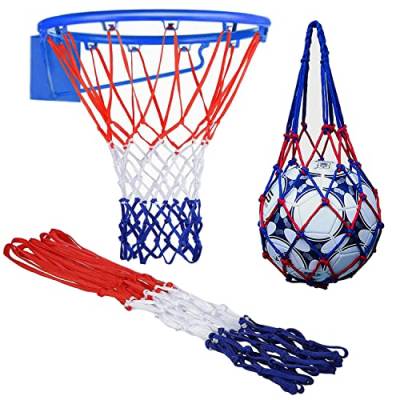 GTIWUNG 2 Stück Profi Basketballnetz 6mm, Basketball Ersatz Netz, Dauerhaft und Alle Wetter Ballnetz Für Standard Größe BasketballKorb, Netz für Basketballkorb Outdoor + 1 x Ballnetz Net Tasche von GTIWUNG